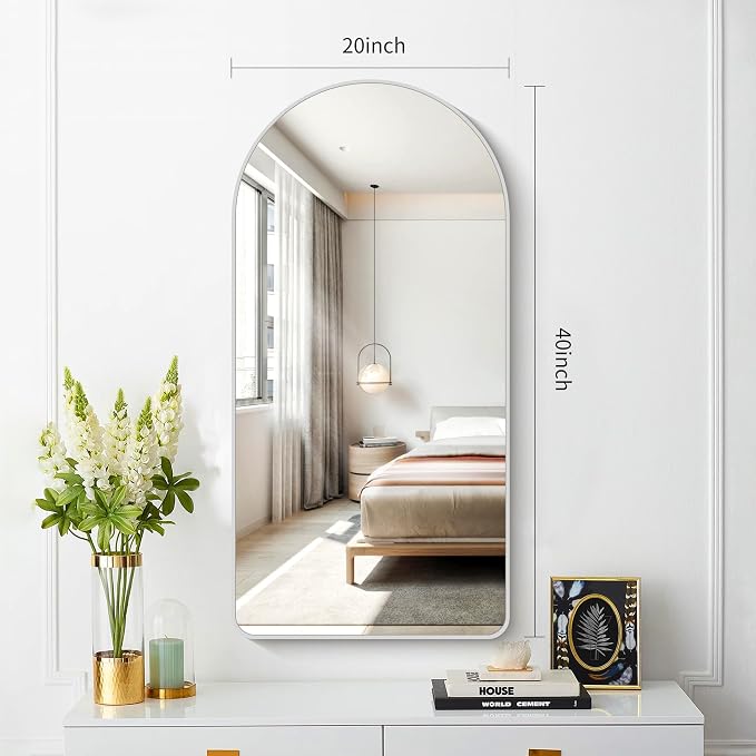 FORBATH Arched Bathroom Mirror 20x40 Inch, Silver Bathroom Mirror Wall Mounted Modern Aluminum Alloy Frame Arch Mirror for Bedroom Living Room Entryway, Hanging or Leaning Against Wall