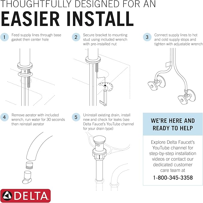 Delta Albion Chrome Bathroom Faucet 1 Hole, Single Hole Bathroom Sink Faucet for Vanity, Metal Push-Pop Drain Assembly, Chrome 15855LF
