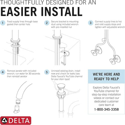 Delta Albion Brushed Nickel Bathroom Faucet 1 Hole, Single Hole Bathroom Sink Faucet for Vanity, Metal Push-Pop Drain Assembly, SpotShield Brushed Nickel 15855LF-SP