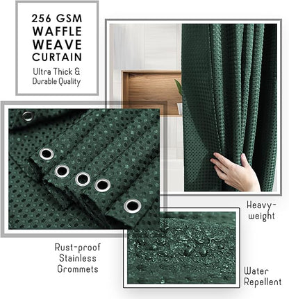 Clara Clark Hunter Green Shower Curtain - Hotel Quality Waffle Fabric Bath Curtain 72x72, Heavy Duty Waterproof Shower Curtains for Bathroom