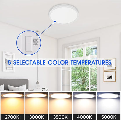 Energetic 5CCT Flush Mount Ceiling Light Fixtures, 24W LED Ceiling Lights for Bedroom, Kitchen, Bathroom, Hallway, 2700/3000/3500/4000/5000K, Super Slim, 2000LM, Brushed Black Metal Ring, 3 Pack