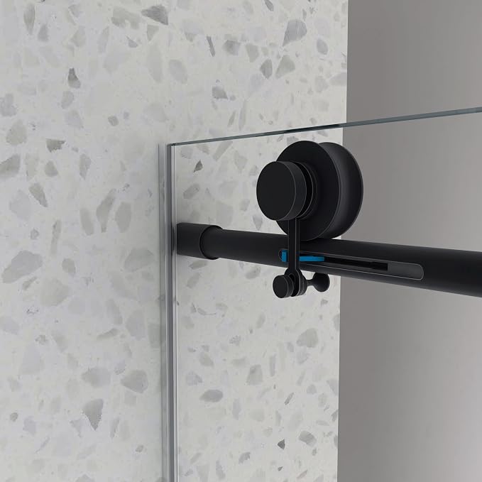 43"-48" Wx 76" H Frameless Single Sliding Shower Door with Adjustable Soft Closing Design and 70MM 304 Large Pulleys,Glass Shower Door W/Explosion-Proof Film Nano Coating,Matte Black