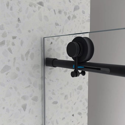 43"-48" Wx 76" H Frameless Single Sliding Shower Door with Adjustable Soft Closing Design and 70MM 304 Large Pulleys,Glass Shower Door W/Explosion-Proof Film Nano Coating,Matte Black