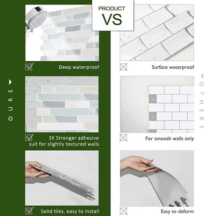 STICKGOO Thicker Peel and Stick Backsplash Tile for Kitchen and Bathroom | 10 Sheets of 12”×12” - 3D Vinyl Self Adhesive Wall Tiles Stick on Backsplash for Kitchen & Bathroom(Multicolor)