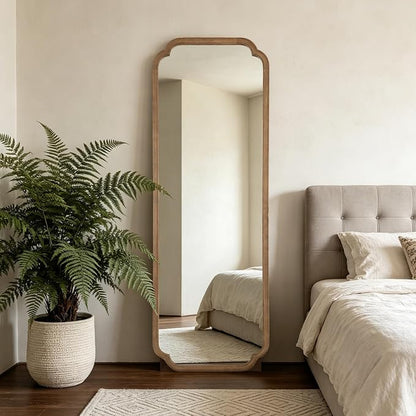 Farmhouse Full Length Mirror with Stand 22x65 Inch, Wooden Frame Floor Mirror,for Bedroom, Entryway, Living Room(Natural)