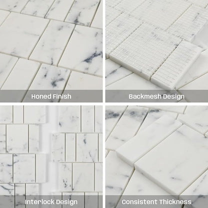 White Marble Mosaic Tile Honed for Kitchen Backsplash Bathroom Shower | Water Resistant Heat Resistant Marble Backsplash Tiles for Wall Floor Fireplace Surround 4SQFT Durable Nature Veins