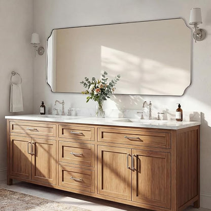 30"x60" Large Bathroom Mirror, Brushed Nickel Rectangle Scalloped Mirror, Modern Full Length Wall Mirror with Rust-Proof Stainless Steel Frame, Hangs Vertically or Horizontally