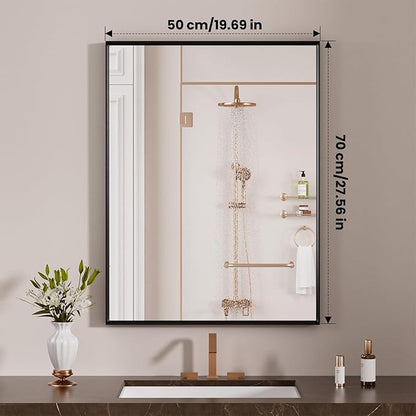 LOAAO Black Bathroom Mirror 20"X28" for Wall, Rectangle Bathroom Vanity Mirror, Hangs Vertically or Horizontally, Easy to Install, Modern Design