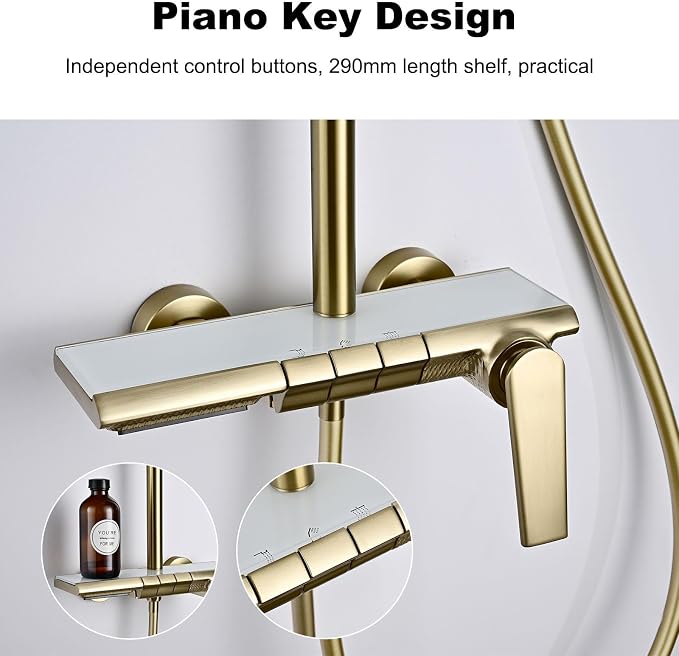 Exposed Shower System, Modern Piano Key Design, BSS0321 Shower Head Set, 30x20cm Shower Faucet Sets Complete, Handheld, Bathtub Faucet, 59A All Copper, Anti-Corrosion