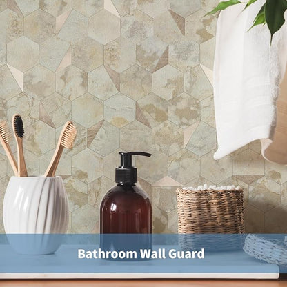 10-Sheet Heavy-Duty Hexagon Peel and Stick Backsplash, Thick Waterproof &Heat Resistant Stick on Wall Tiles, Ecru Beige Stone Mosaic for Kitchen & Bathroom, Strong Adhesive Permanent PVC Tiles