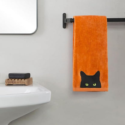 SKL Home Halloween Shadows Eyes Hand Towel Set-2pc, 100% Cotton, Orange | Soft, embroidered velour. Great for the bathroom, kitchen or bar & holiday gifting.