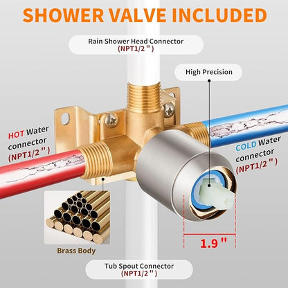 Brushed Nickel Tub Shower Faucet Set Complete with 8-Inch Rainfall Shower Head and Tub Spout Included Shower Valve Tub Shower Trim Kit Brushed Nickel