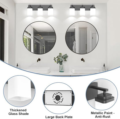 Matte Black Bathroom Light Fixtures, 3 Lights Bathroom Lighting Fixtures Over Mirror, Square Design & Rectangle Large Backplate, Modern Vanity Lighting Fixtures, for Living Room/Bedroom