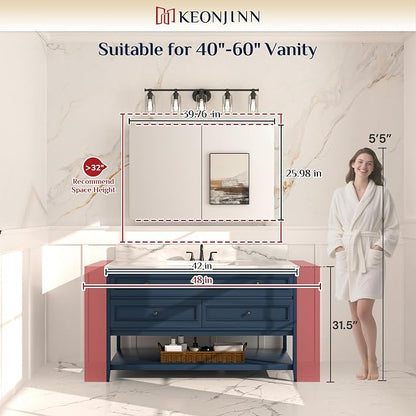 Keonjinn 40"x 26" Large Black Medicine Cabinet Mirror, HD Tempered Glass | Assembly Needed, Lightweight Aluminum Frame, Freely Adjustable Shelves, Surface Mount or Recessed, Soft Close, 3 Doors