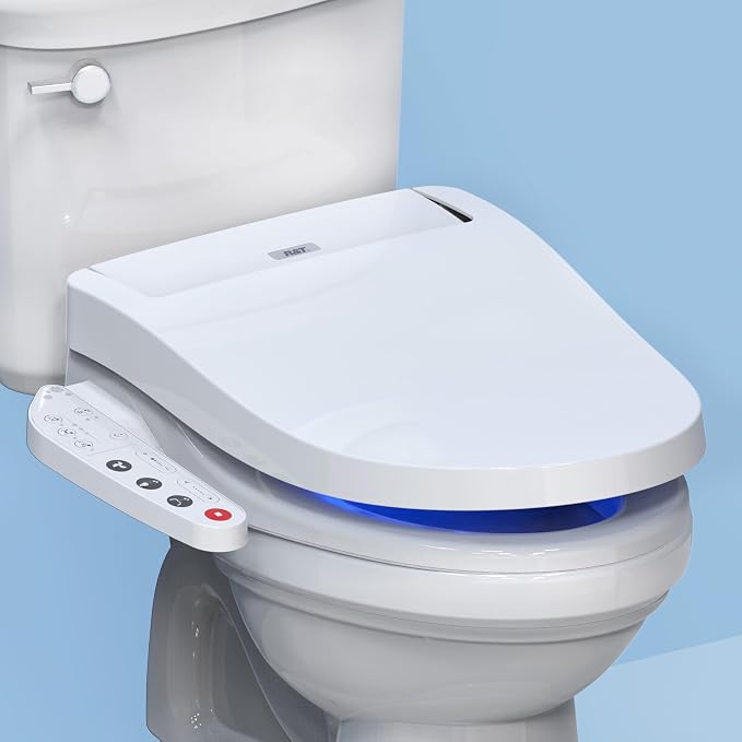 R&T V2601 Electric Bidet Seat, Elongated Smart Toilet Seat with Warm Water, Adjustable Heated Seat, Air Dryer, Night Light, Bidet Attachment for Toilet