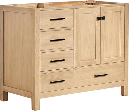 ARIEL Cambridge 42-inch Bathroom Vanity Base Cabinet,Solid Wood, 2 Soft Closing Doors, 5 Dovetail Drawers, White Oak