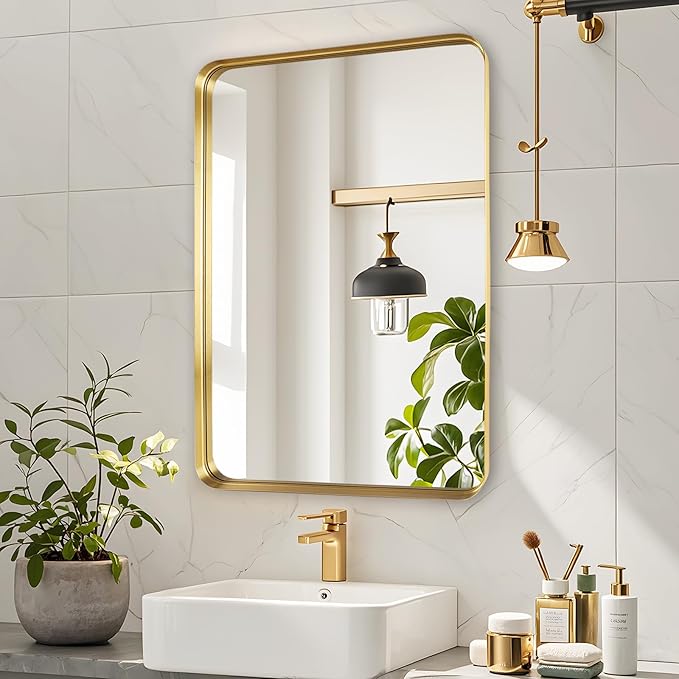 Fabuday Bathroom Mirror Over Sink 16x24 Inch - Gold Matte Framed Mirrors, Rectangular Wall Mounted Bathrooms for Restroom, Farmhouse, Entryway, Horizontal or Vertical Hanging