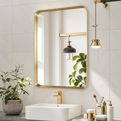 Fabuday Bathroom Mirror Over Sink 16x24 Inch - Gold Matte Framed Mirrors, Rectangular Wall Mounted Bathrooms for Restroom, Farmhouse, Entryway, Horizontal or Vertical Hanging