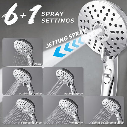 Dual Shower Head Combo, 8'' High Pressure Rain Shower Head with Handheld Spray, 6+1 Spray Settings Handheld Showerhead, Height Adjustable, One-touch Pause Button, Chrome Polished