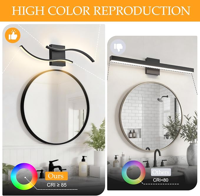 KARTOOSH Hardwired LED Vanity Lights for Bathroom | 2 Pack 23.6 Inch, 3CCT Dimmable, Waterproof, Rustproof, Bathroom Light Fixtures Over Mirror