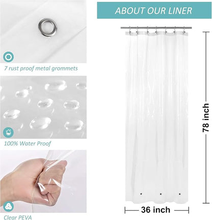 36x78 Stall Size Shower Curtain Liner Clear | 3 Bottom Magnets,7 Rustproof Grommets,Water Proof Heavy Duty PEVA,36W x 78H for Small Bathroom or Shower Stall Long Size