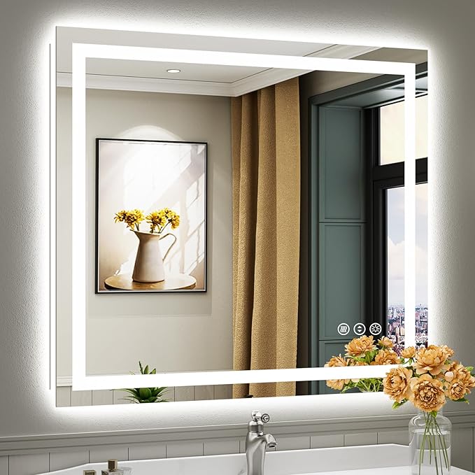 40x36 Inch LED Bathroom Mirror with Lights, Backlit & Front Lit, Anti-Fog Lighted Bathroom Vanity Mirror for Wall, Memory Function, Dimmable, HD Tempered Glass, Shatter-Proof