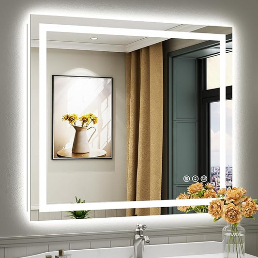 40x36 Inch LED Bathroom Mirror with Lights, Backlit & Front Lit, Anti-Fog Lighted Bathroom Vanity Mirror for Wall, Memory Function, Dimmable, HD Tempered Glass, Shatter-Proof
