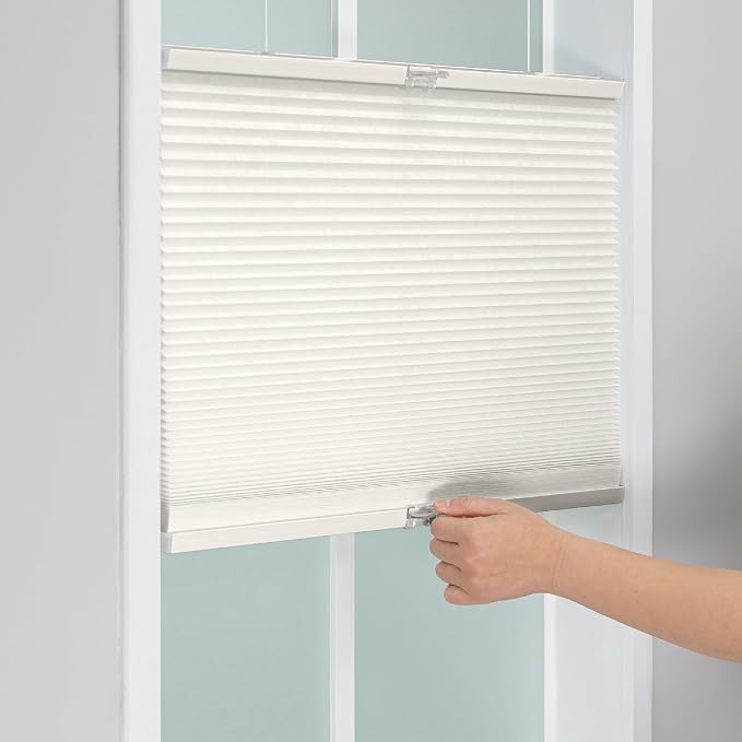 DEZ FURNISHINGS Cordless 1" Light Filtering Top Down Bottom Up Cellular Shade, 32"W x 64"H, Alabaster
