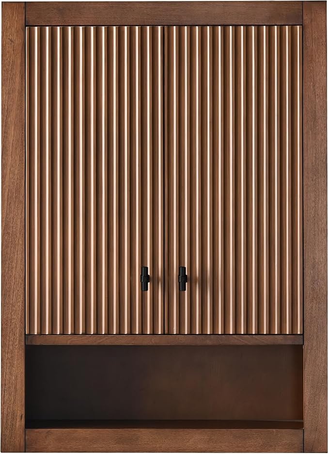 Vanity Art Walnut Vanity with Storage Cabinet & Shelves, Free-Standing Vanity with Soft-Closing Doors, Walnut, VA91-TC-Walnut-MB,Matte Black Handles