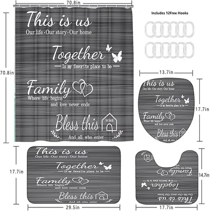 AZHM Family Shower Curtain Set Gray Home Bathroom Set with Shower Curtain and Rugs and Accessories Bathroom Decor Curtain with 12 Hooks