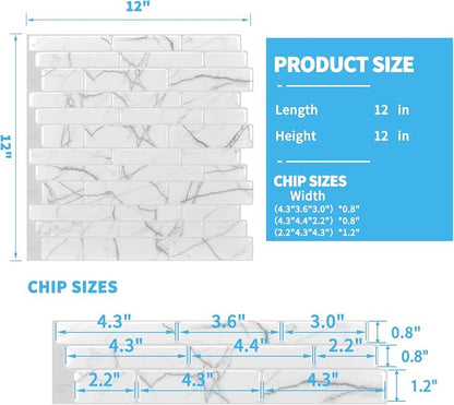 Art3d Stone Peel and Stick Backsplash, 10-Sheet, 12" x 12", White Marble | Lightweight, Self Adhesive, Moisture Resistant, Easy to DIY, Modern Style, for Kitchen, Bedroom, Ideal for New Home Buyers