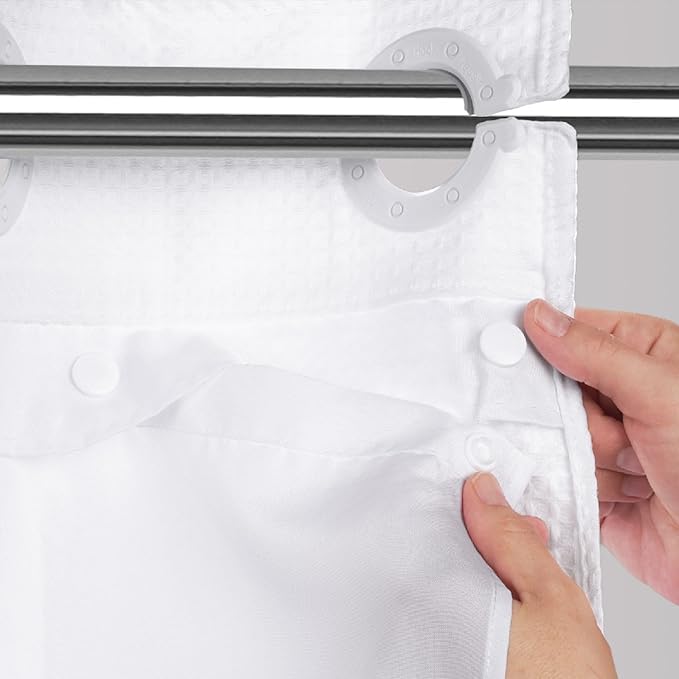 Hookless It's A Snap! Polyester Fabric Snap-in Replacement Shower Curtain Liner with Magnets for Hookless Curtain with Sheer Window, 70" x 54", Water-Repellent, Easy Install, White