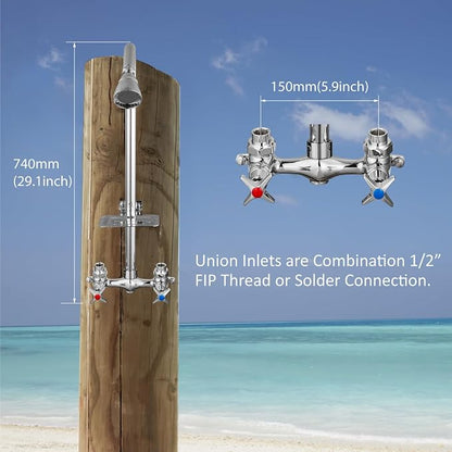 Aolemi Outdoor Shower Kit,2-Handle with Soap Dish,Polish Chrome | Solid Brass Showerhead and Valve,SUS304 Riser,6-Inch Centers,Soap Dish,Reversible Upward/Downward Exposed Shower Install