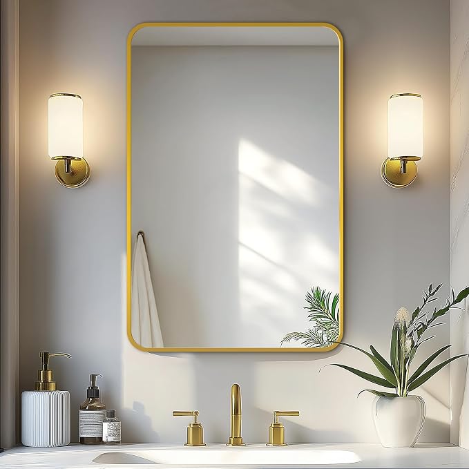 Bathroom Vanity Mirror, Gold Framed Mirror for Over Sink, 30x20 | HD glass, distortion-free for makeup and grooming, Sturdy frame, all mounting hardware, hangs horizontal or vertical