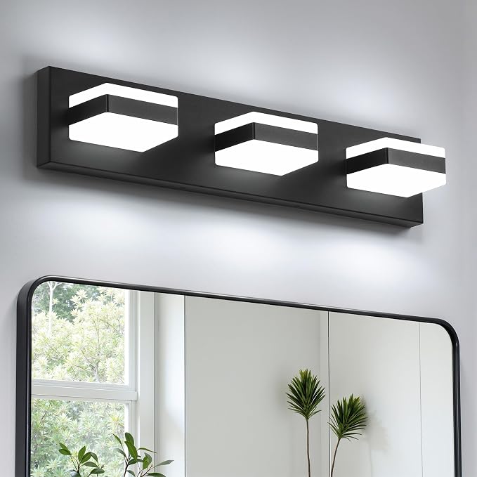 Bathroom Lighting Fixtures Over Mirror, 3 Light Black Vanity Light | Cool White, 5000K, Modern Vanity Wall Lights for Bath, Dressing Room, Restroom, 21.6 inch
