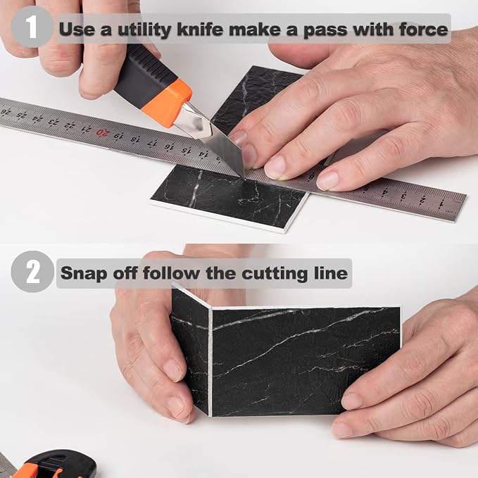 AULIGET 100 Piece Faux Stone Backsplash Peel and Stick PVC Tile, 3 Inch x 6 Inch Black Marble with White Grout Stick on Tiles for Backsplash Kitchen, Bathroom, Laundry Room, Camper, Fireplace