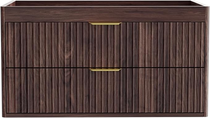 30 Inch Floating Bathroom Vanity Without Sink, Bathroom Wall Cabinet with 2 Fluted Drawers & Metal Handle, Wall Mounted Cabinet for Bathrooms (Brown, 30 inch, Without Sink)