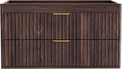 30 Inch Floating Bathroom Vanity Without Sink, Bathroom Wall Cabinet with 2 Fluted Drawers & Metal Handle, Wall Mounted Cabinet for Bathrooms (Brown, 30 inch, Without Sink)