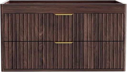 30 Inch Floating Bathroom Vanity Without Sink, Bathroom Wall Cabinet with 2 Fluted Drawers & Metal Handle, Wall Mounted Cabinet for Bathrooms (Brown, 30 inch, Without Sink)