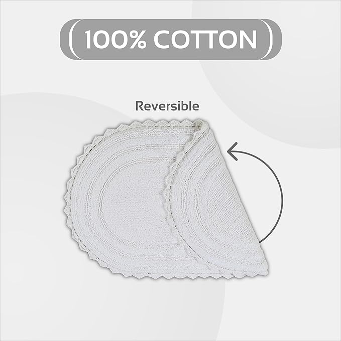 Better Trends 2 Piece Lilly Crochet (Ovel 17"x24",20" x 20") Bath Rug Set Toilet Rugs U Shaped Soft 100% Cotton, Reversible Water Absorbent Washable Contour Mat White