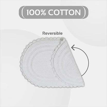 Better Trends 2 Piece Lilly Crochet (Ovel 17"x24",20" x 20") Bath Rug Set Toilet Rugs U Shaped Soft 100% Cotton, Reversible Water Absorbent Washable Contour Mat White