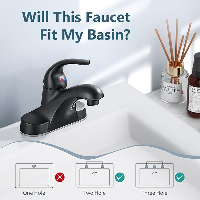 Aolemi Bathroom Faucets Arc 4 Inch Centerset Bathroom Sink Faucet Single Handle Vanity Faucet with Supply Lines,with Pop Up Drain Assembly,Matte Black