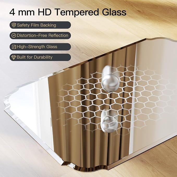 Beveled Scalloped Frameless Bathroom Mirror, 24" x 36" Beveled Bathroom Mirrors with Rectangle Shaped, Frameless Vanity Mirror for Over Sink, Fireplace, Entryway, Restroom