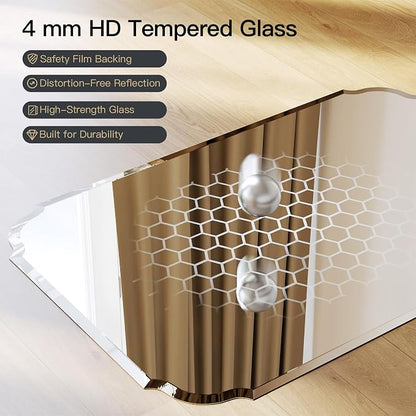 Beveled Scalloped Frameless Bathroom Mirror, 24" x 36" Beveled Bathroom Mirrors with Rectangle Shaped, Frameless Vanity Mirror for Over Sink, Fireplace, Entryway, Restroom