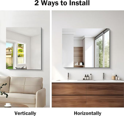 CILIBER Frameless Mirror, 30x36 Mirrors for Wall, Rectangle Bathroom Mirror for Over Sink, Frameless Vanity Mirror with Polished Edge, 3mm Tempered Glass, Hangs Horizontally or Vertically