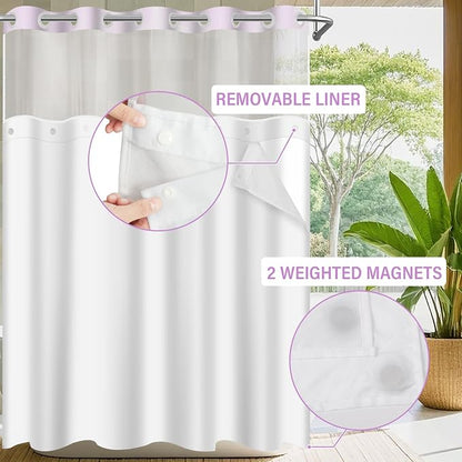No Hook Shower Curtain with Snap in Liner Set, Light Purple, 71x86 | Waterproof Fabric for Bathroom, Modern Hotel Style Ombre Design, Mesh Top Window, Machine Washable, Quick Install