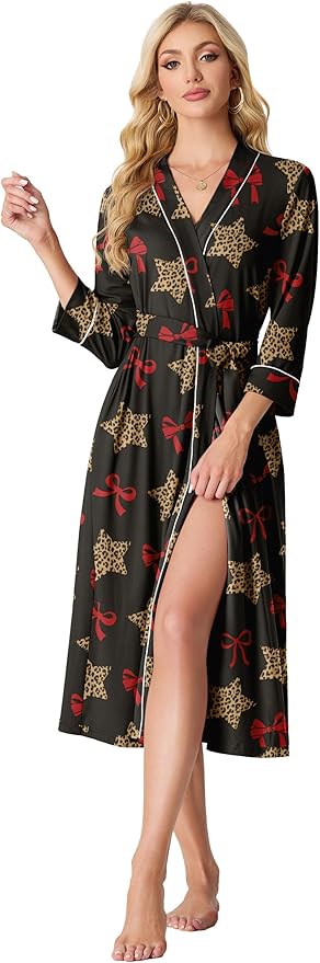PrinStory Womens Robe Long Knit Bathrobe Lightweight Soft Robes Ladies Bath Robe