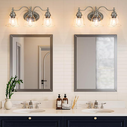 Tribesigns 3-Light Bathroom Light Fixtures, Modern Vanity Light with Clear Glass Shade, Bathroom Wall Lamp for Mirror Living Room Kitchen Hallway Porch, E26 Base, Bulbs Not Included (Silver)