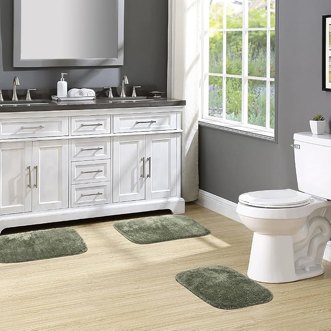 Garland Rug Traditional Nylon Washable Deep Fern 3 Bath Rugs (17" X 24", 21" X 34", 21" X 34") - Soft, Absorbent, and Stylish for Your Bathroom