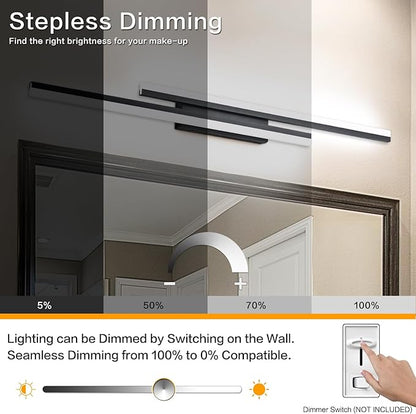 PRESDE 48 Inch Bathroom Light Fixtures Black Vanity Light Bar LED Modern Bath Lighting Over Mirror 5CCT